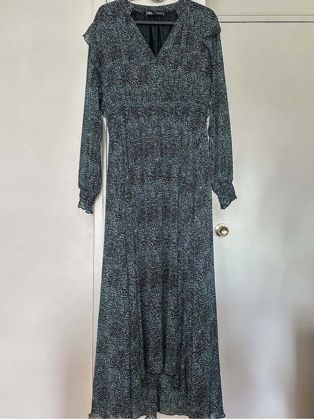 Zara Teal-Black Speckled V-Neck Maxi Dress - Discontinued